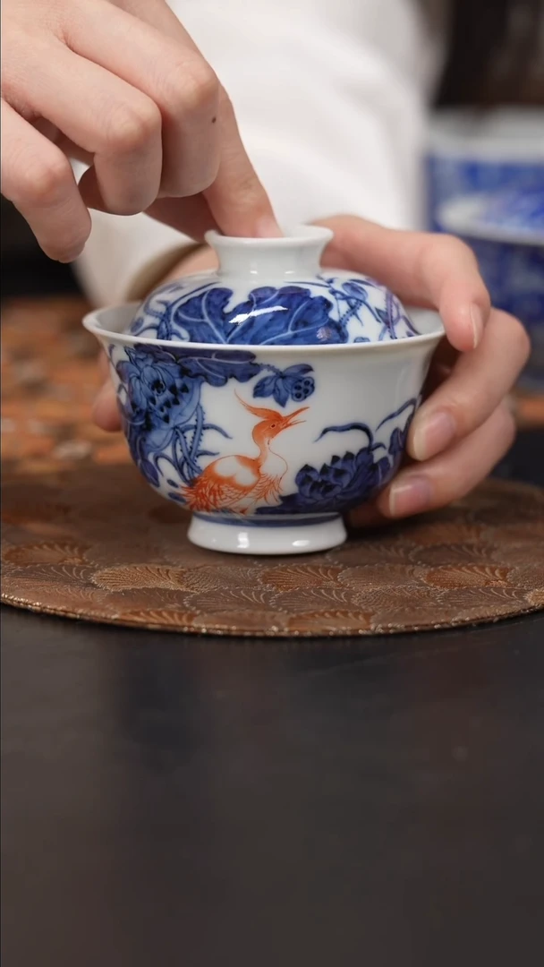 【闪购商品】杯润山堂青花莲盖碗