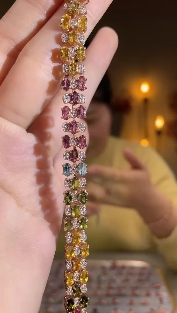 银S925镶嵌手链碧玺手链