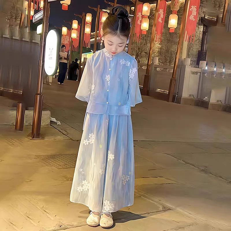 女童套装夏装中国风新款小女孩新中式洋气时髦唐装古风汉服两件套