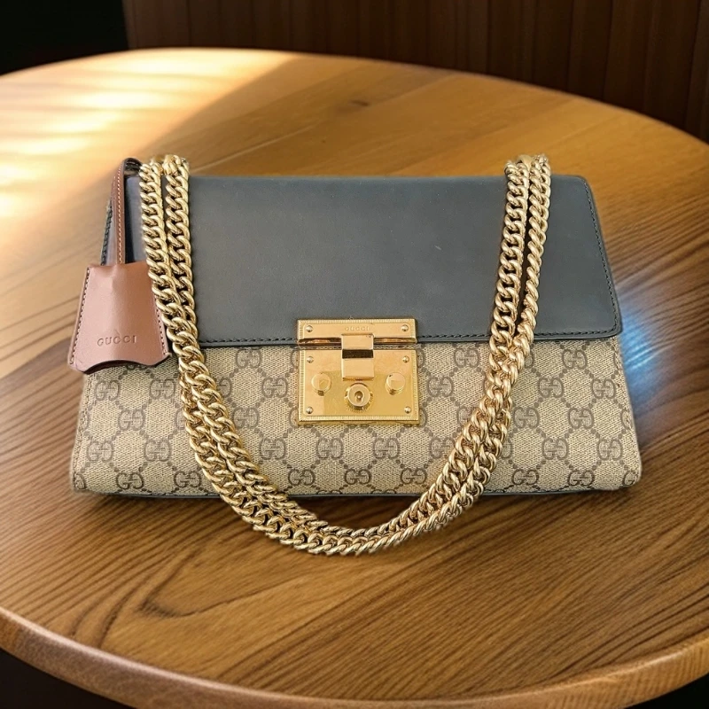 95新 GUCCI/古驰 老花拼黑月光宝盒链条包 1749 1522