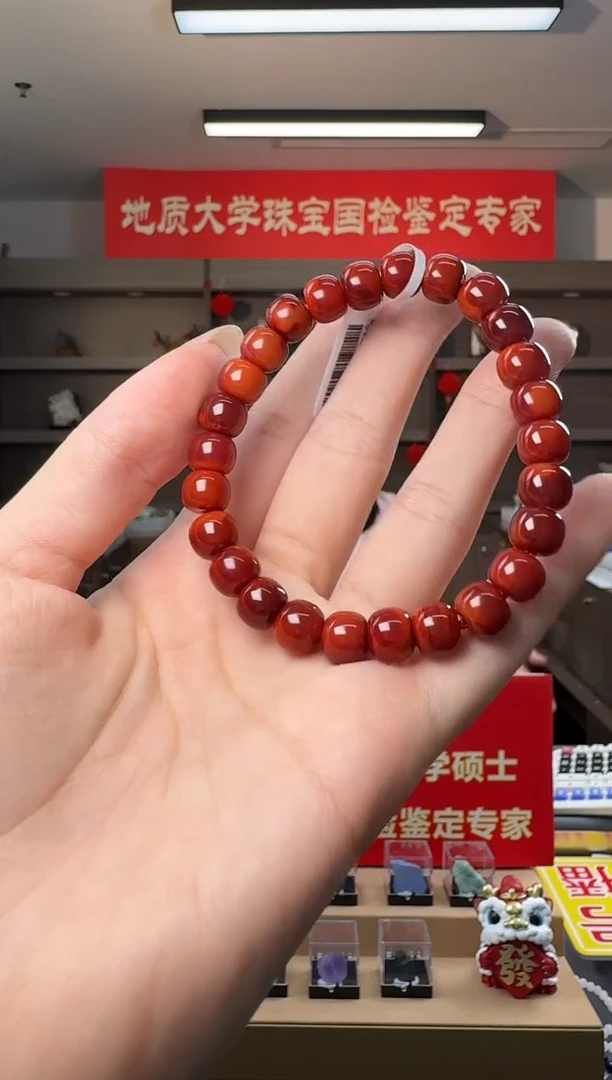 手串未镶嵌南红玛瑙精品南红玛瑙牛血红单圈手串8-8.5mm