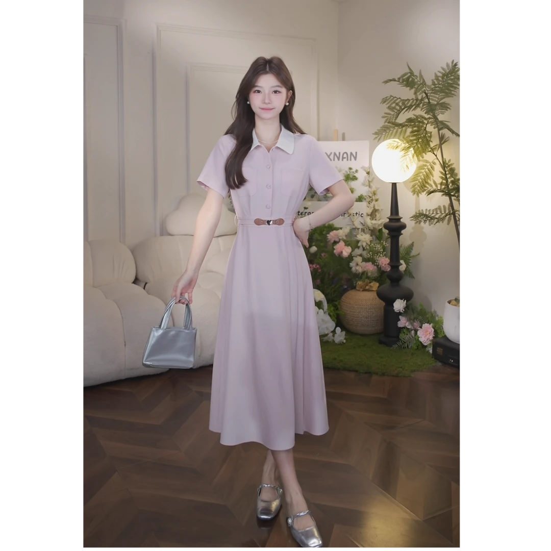 清清【粉桃汽水】夏季新款小众慵懒休闲收腰显瘦连衣裙女DYL661971