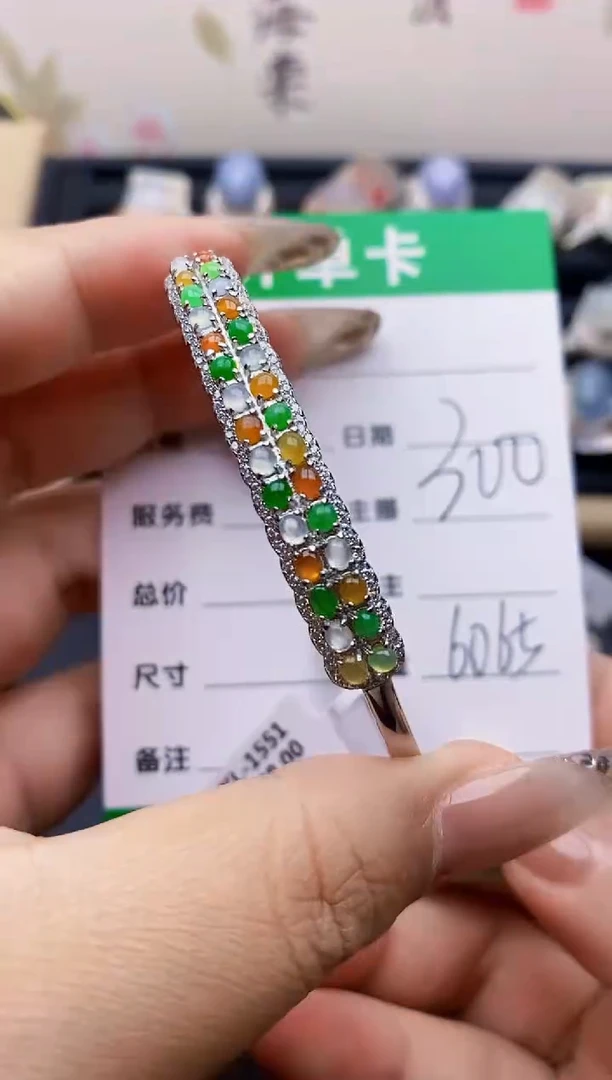 翡翠戒指银S925镶嵌6065