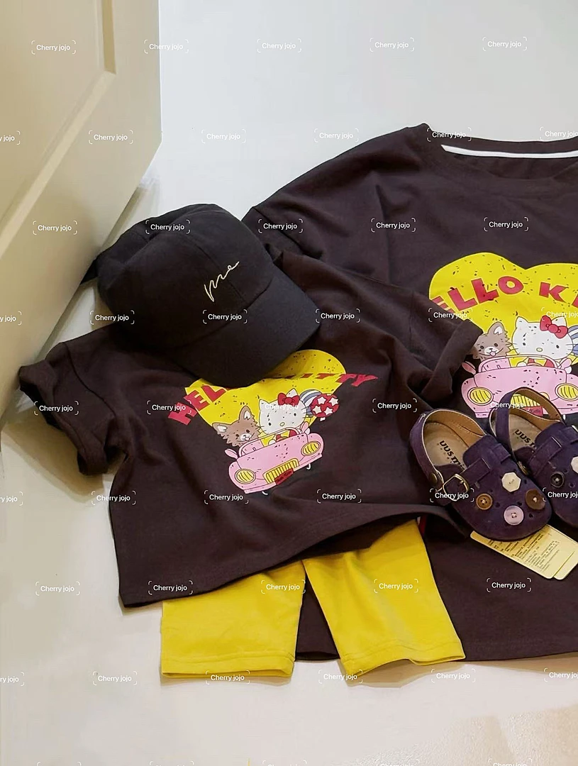 亲子装夏季T恤儿童纯棉印花上衣母女短袖t恤骑行裤亲子纯棉短袖T