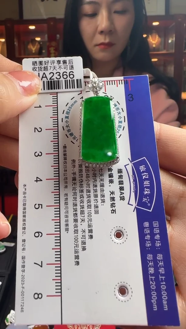 【闪购商品】翡翠颈饰18K金镶嵌HA2366冰辣绿无事牌