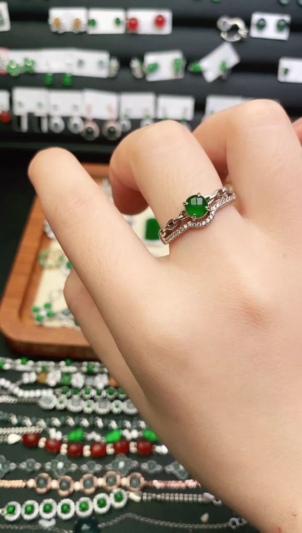 银S925镶嵌戒指翡翠0