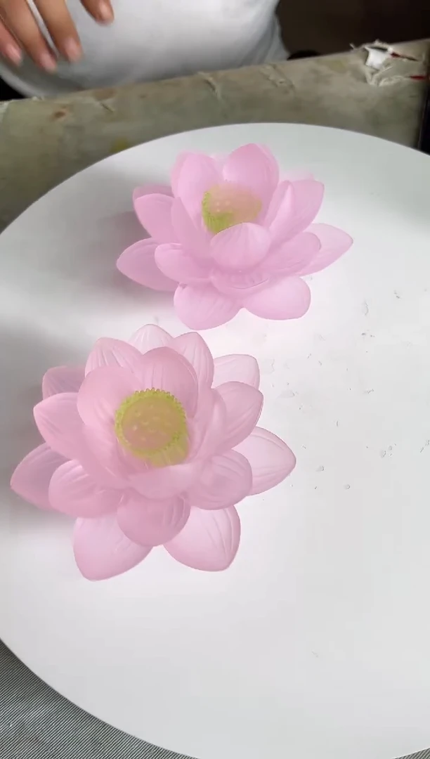 琉璃手工艺品古法琉璃 14莲花 1 对摆件