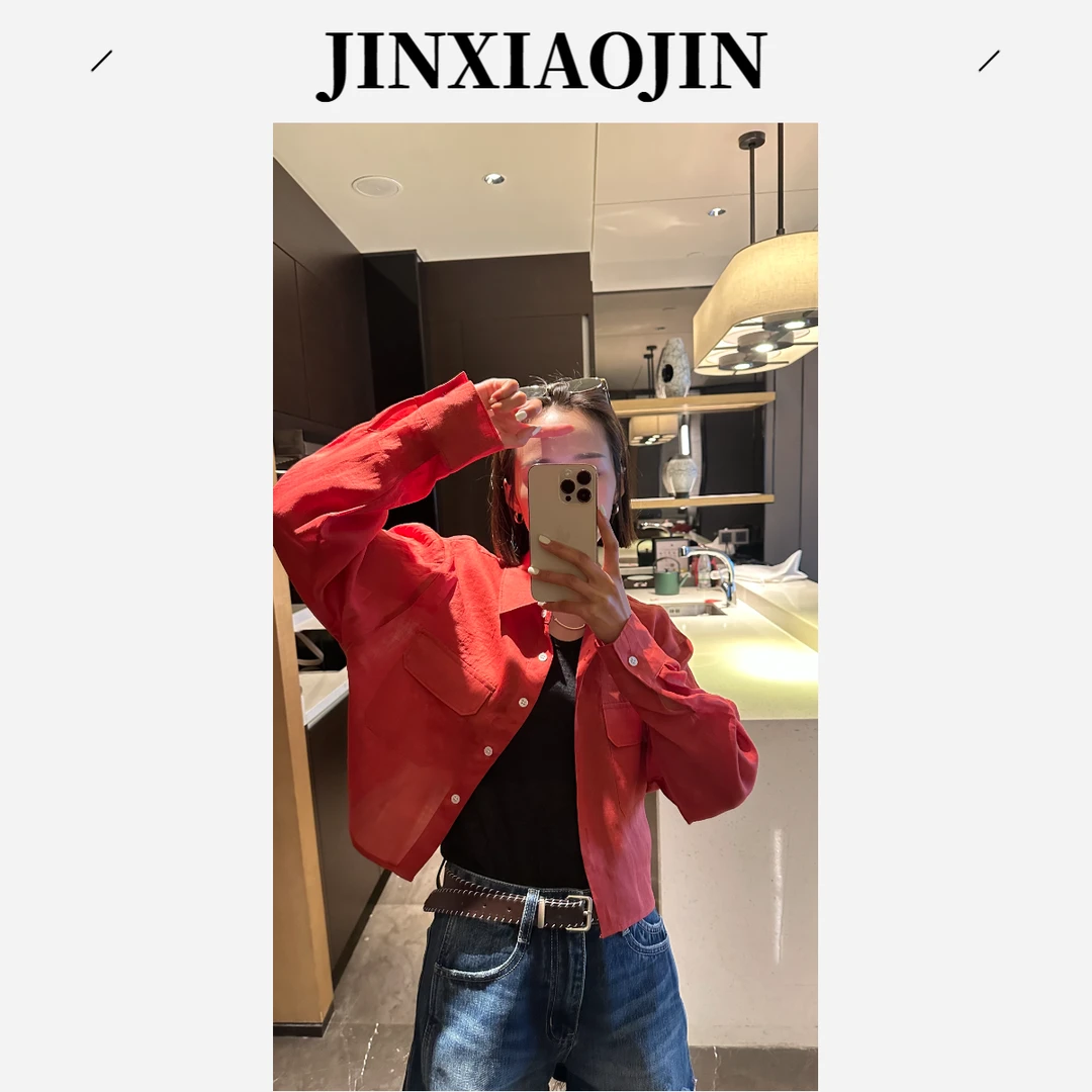 【JINXIAOJIN】新款天丝苎麻防晒后抽腰显瘦防晒衬衫外套25A957