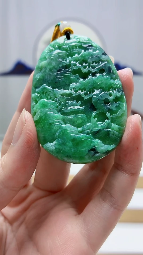 未镶嵌定制翡翠4688zm-毛货挂件25山水