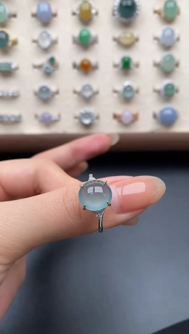 银S925镶嵌戒指翡翠一物一证一礼盒