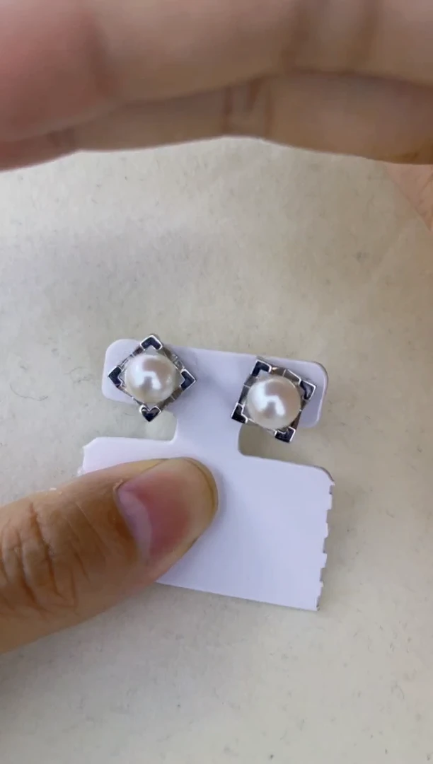 银S925镶嵌海水珍珠耳饰耳钉7-8