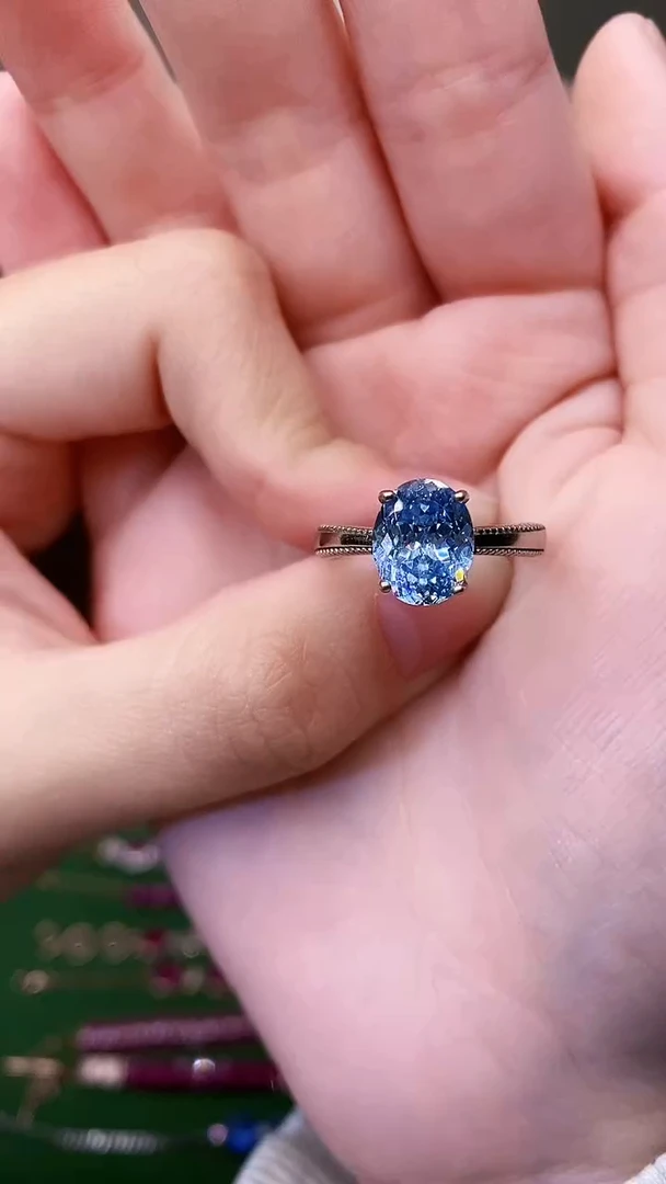 银S925镶嵌戒圈海蓝宝石36