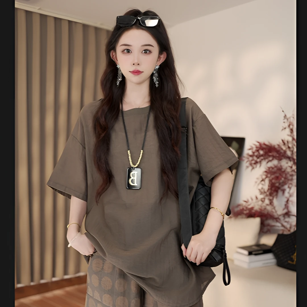 【现货】新款韩系潮流套装百搭圆领宽松净版短袖上衣24707-1