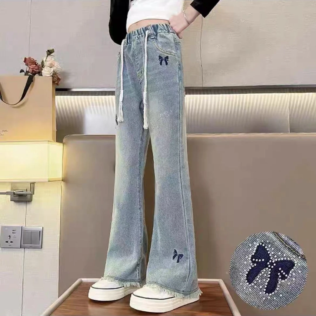 女童蝴蝶结喇叭牛仔裤907