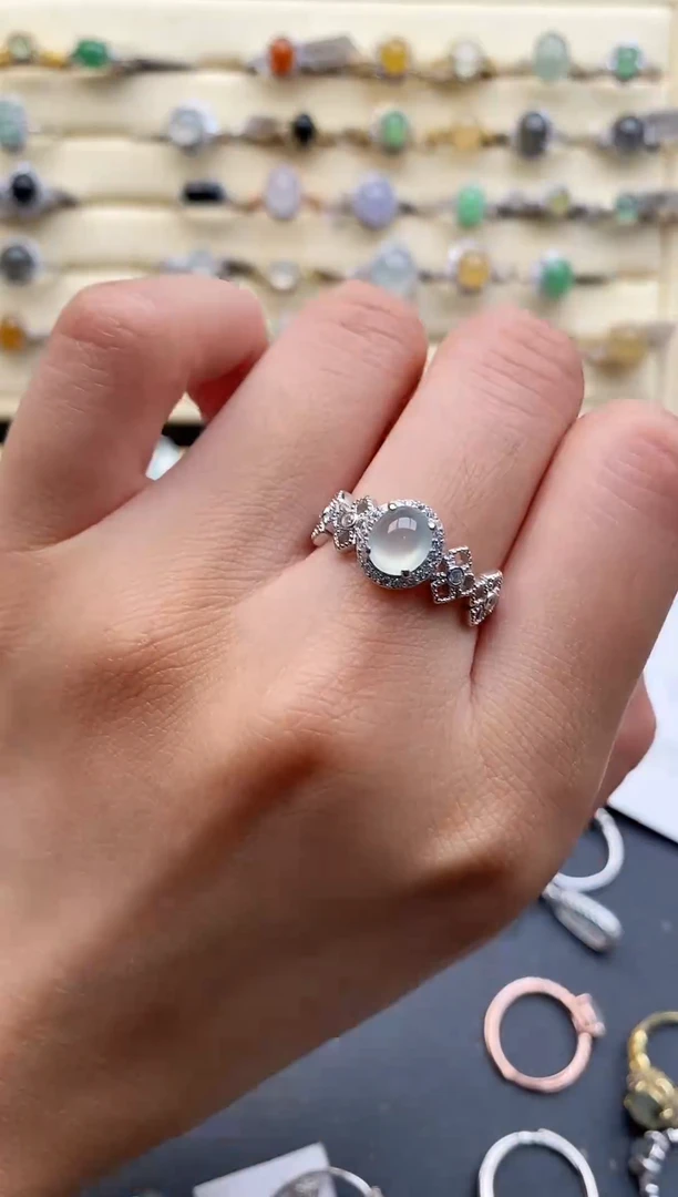 银S925镶嵌戒指翡翠44444+3