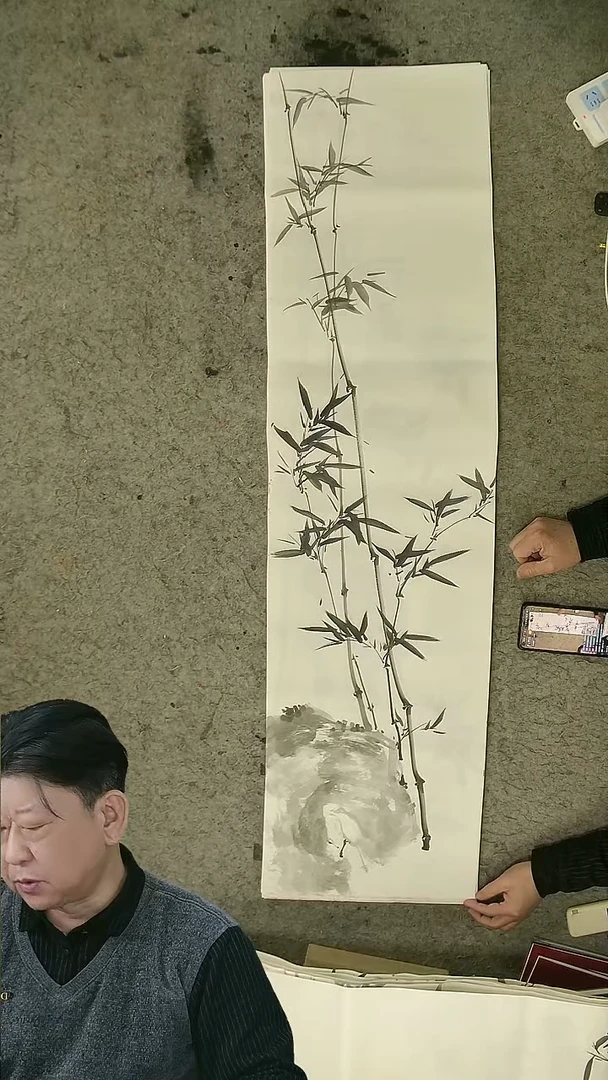 国画四尺对开  墨竹条屏 34*138cm