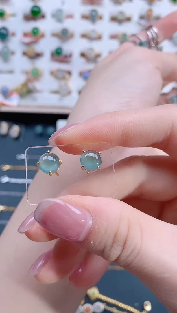 翡翠银S925镶嵌耳饰天然翡翠