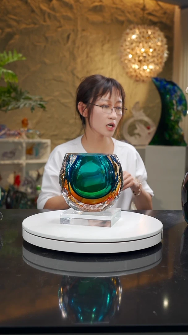 手工艺品琉璃福利蓝金色水波纹香薰瓶