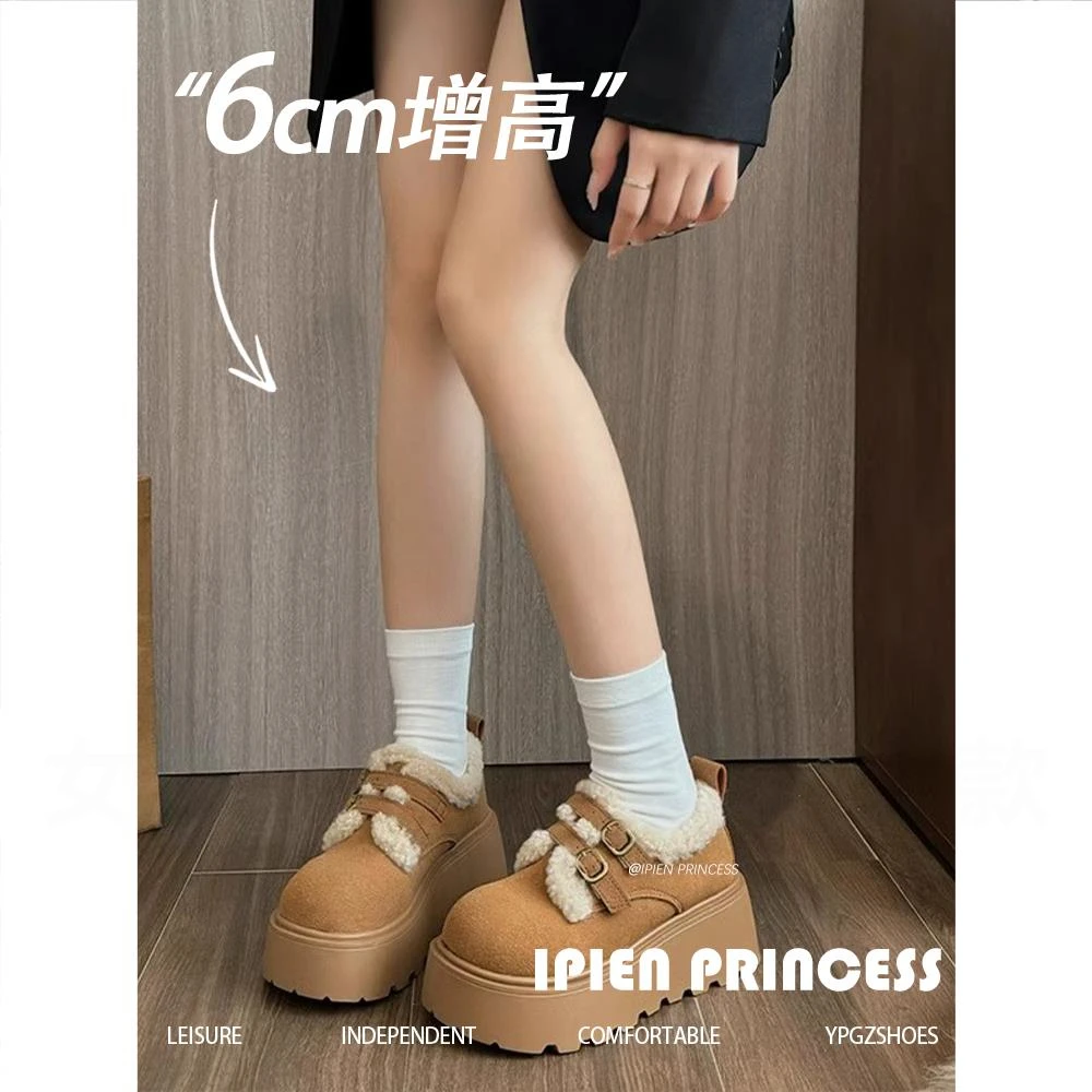 网红加绒保暖勃肯鞋女2025冬季新款雪地靴厚底增高百搭毛毛棉鞋子