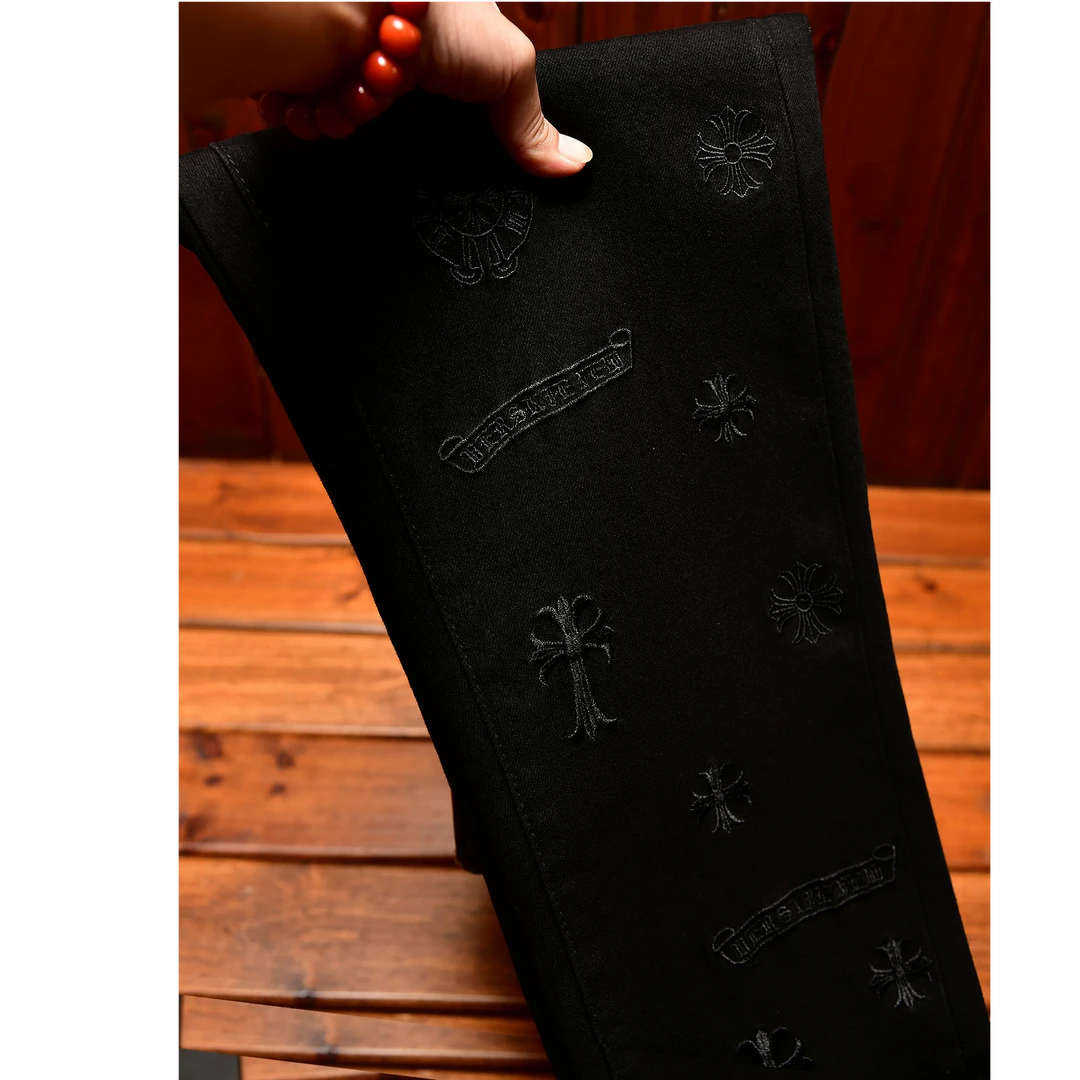 曼库帕娅刺绣牛仔裤男款秋季冬季修身小脚裤美式弹力休闲潮流长裤