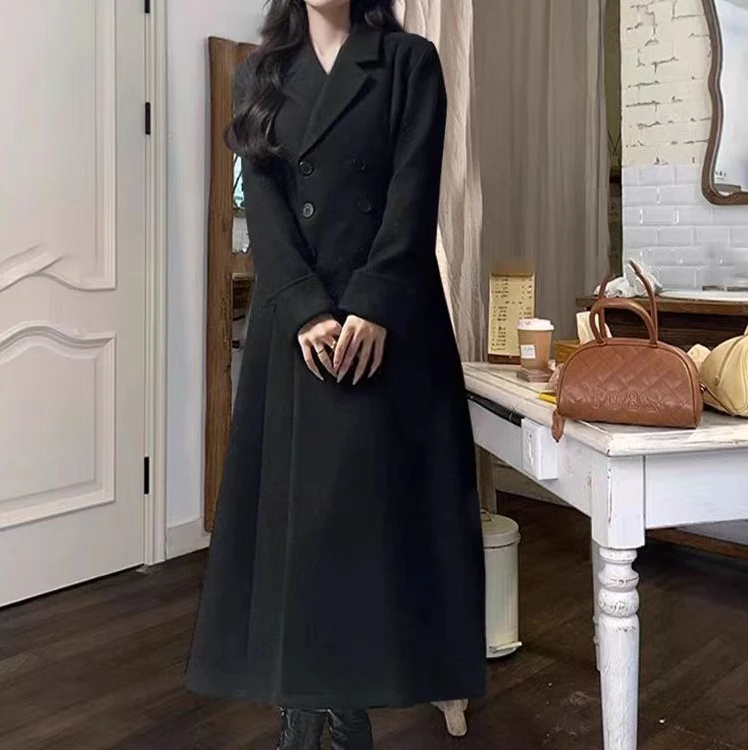 赫本风高级感双排扣长款大衣#28729