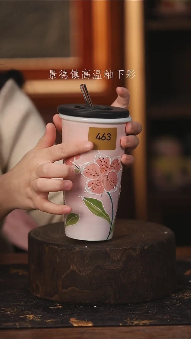 陶瓷景德镇高温釉下手绘陶瓷@L463@