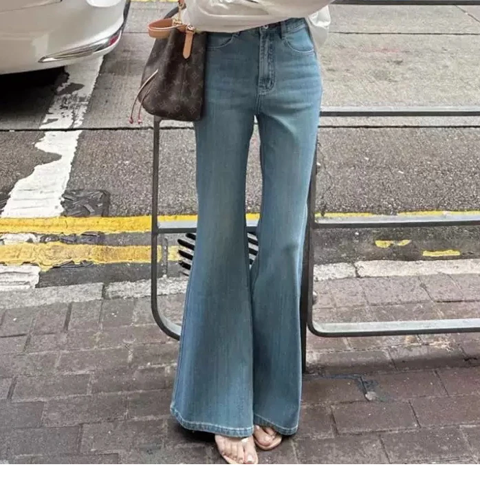 夏季设计感时尚气质百搭薄款显瘦高腰修身复古微辣裤微喇叭休闲