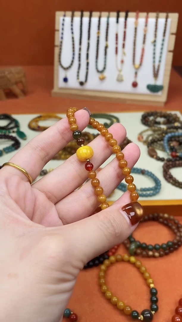 手链蜜蜡未镶嵌单圈蜜蜡05和田玛瑙手串