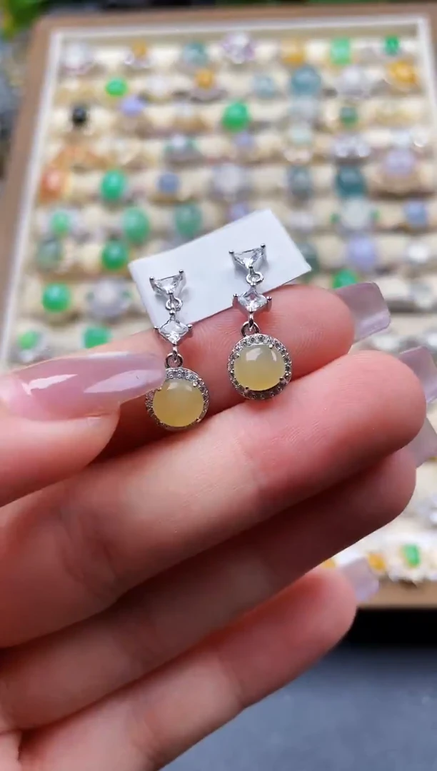 银S925镶嵌翡翠耳饰122