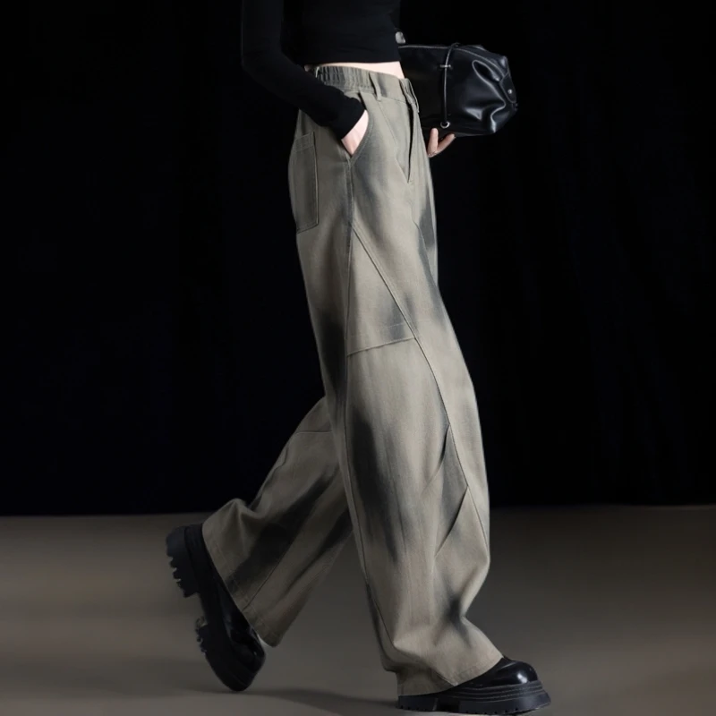 印花牛仔裤女款爆款2025新款秋季法式裤子半松紧弯刀裤遮肉香蕉裤