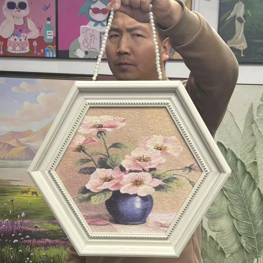 美式装饰画餐厅复古花卉挂画饭厅餐桌背景墙壁画六边