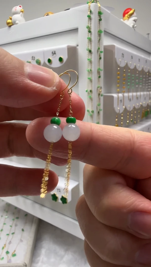 18K金镶嵌翡翠耳饰缅甸天然翡翠a货