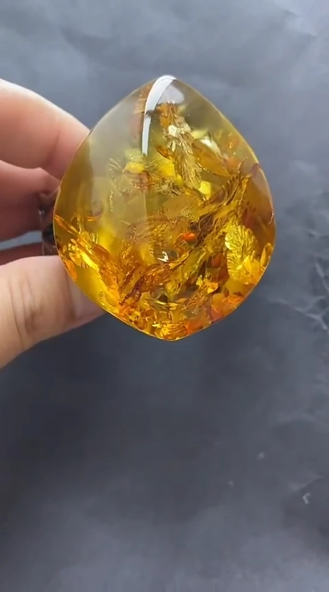 银S925镶嵌琥珀裸石花珀手镯