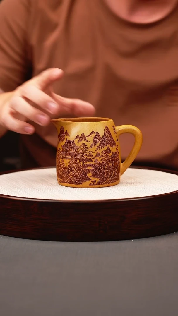 茶壶紫砂龙骨金砂 山水公道杯
