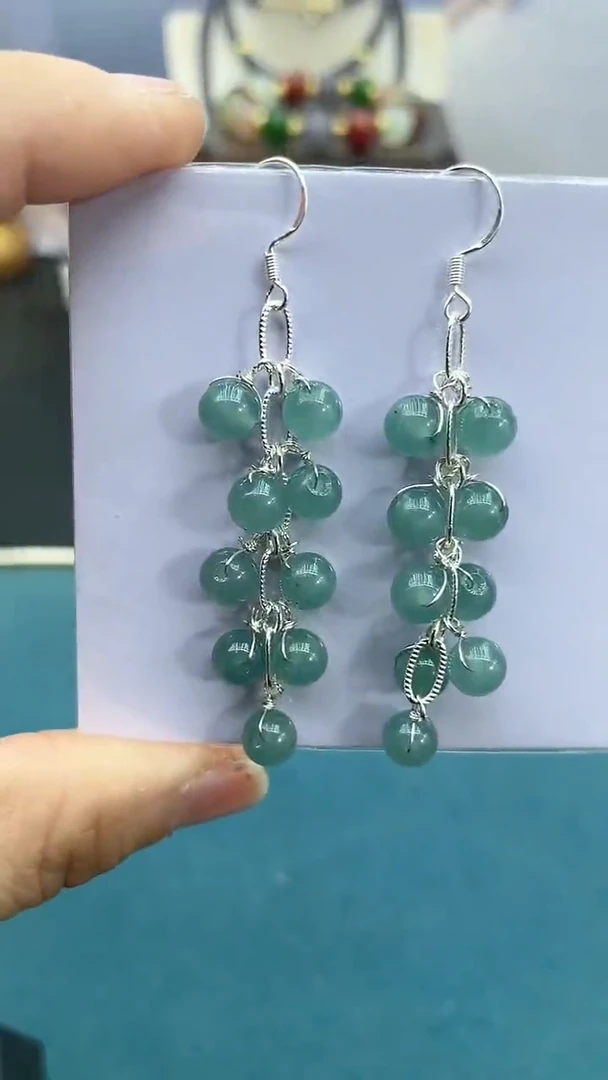 【闪购商品】翡翠耳饰银S925镶嵌蓝水鞭炮耳钩