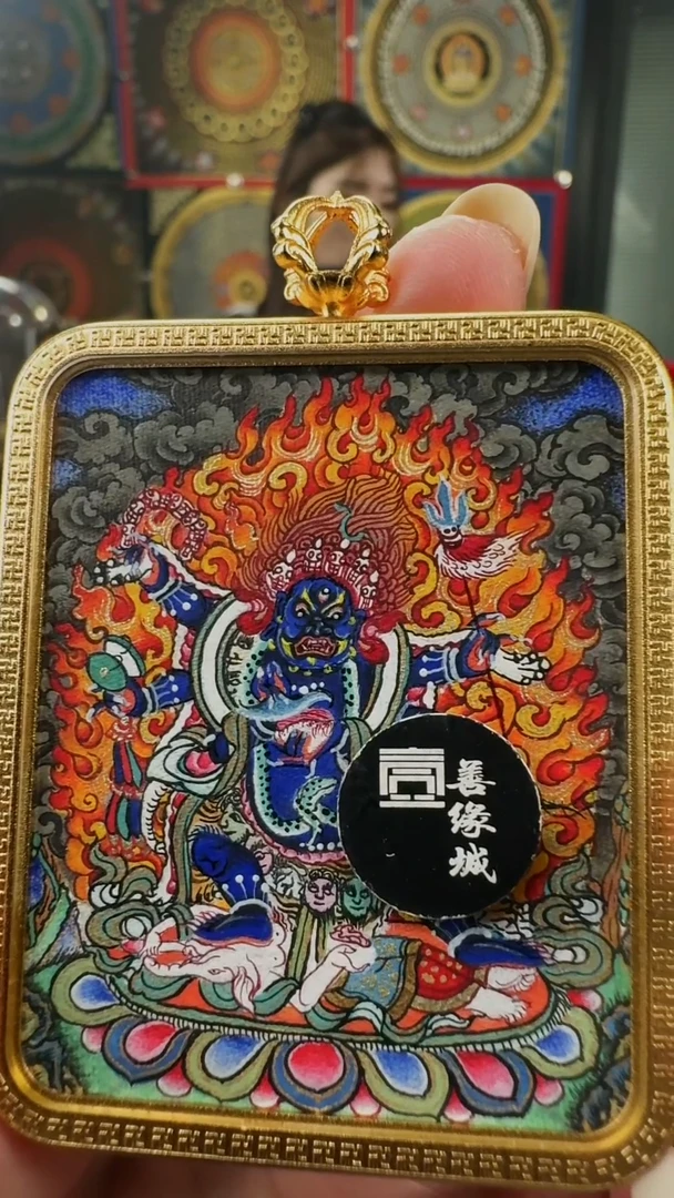 吊坠壹善缘城手绘唐卡大黑天