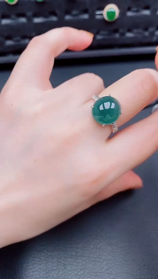 【闪购商品】翡翠戒指银S925镶嵌天然a货翡翠135