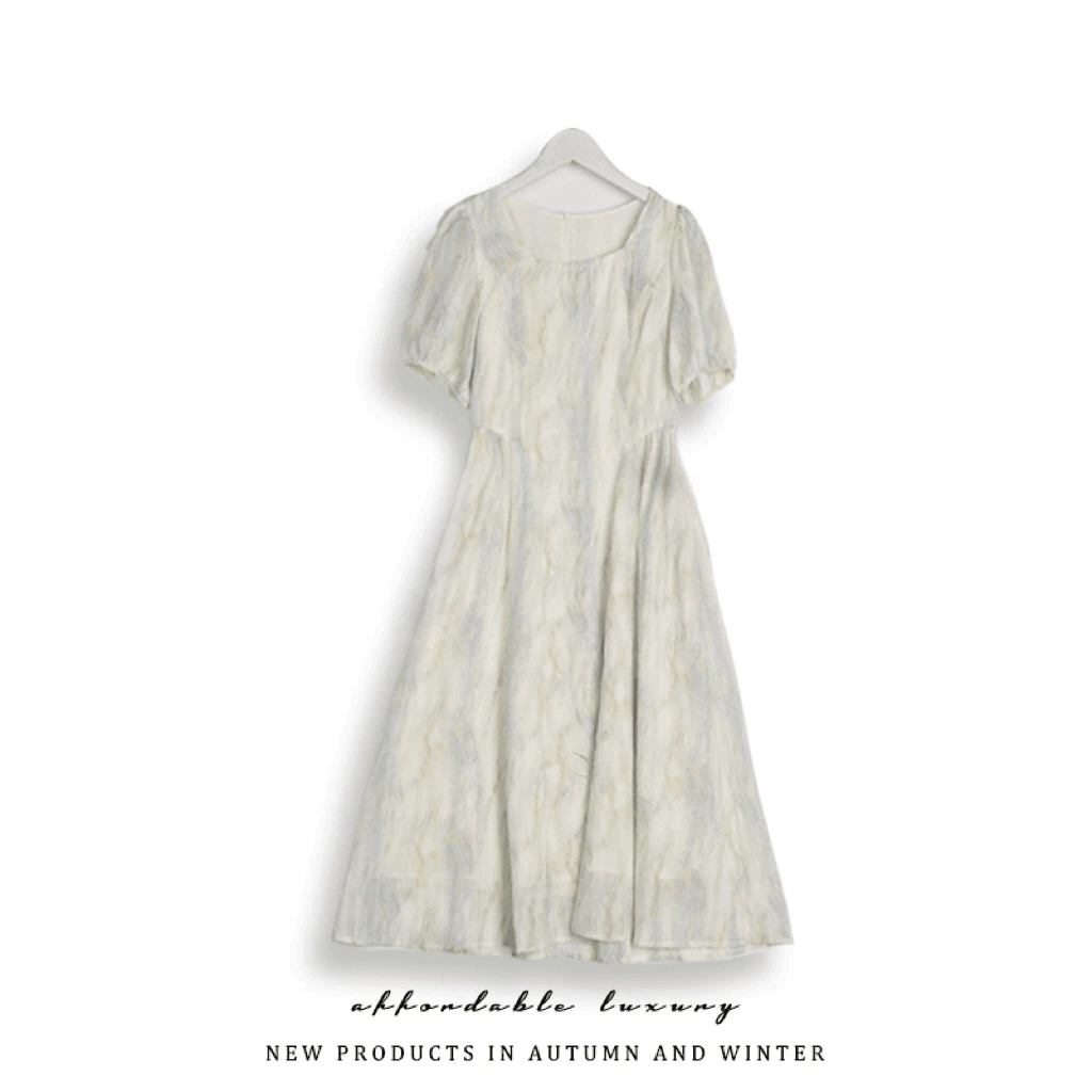 【大眼妹儿专属】【鸢尾幽梦】夏季新款方领晕染系时尚显瘦温柔连衣裙