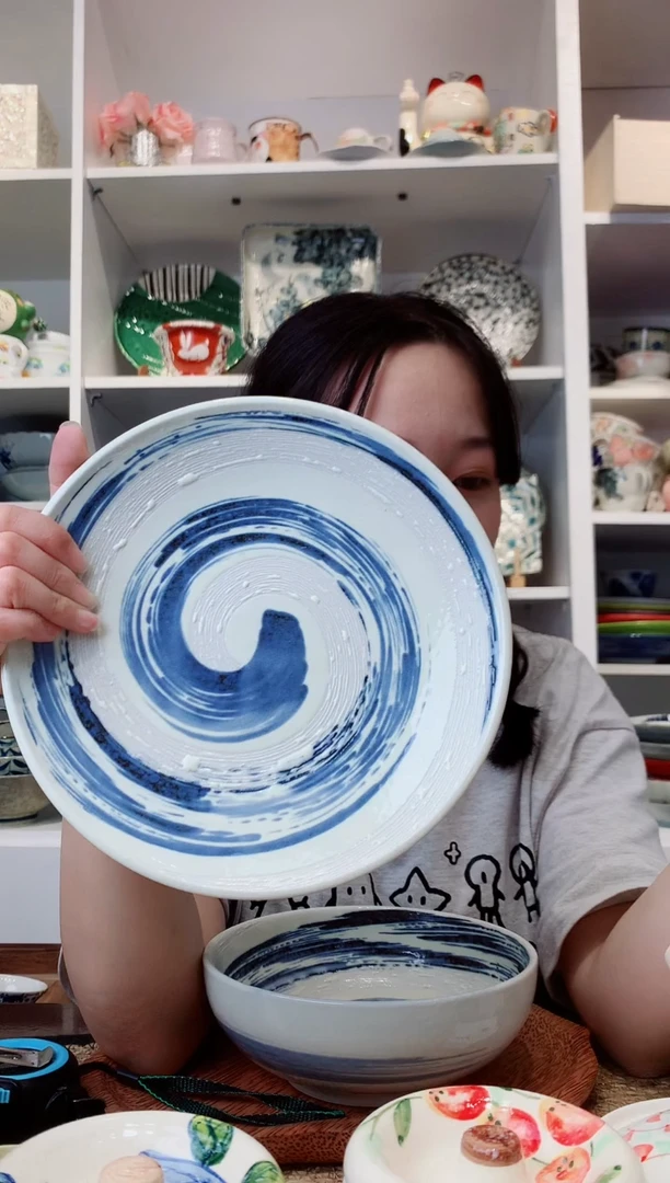 陶瓷美浓烧风吹清流大盘22.5cm