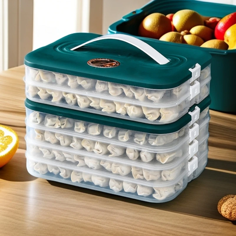 家用大号饺子盒冷冻保鲜盒冰箱收纳盒多层带计时冷冻盒饺子收纳盒