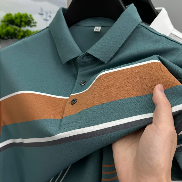 John Bunni高档条纹短袖t恤男士夏季新款商务休闲时尚百搭polo衫