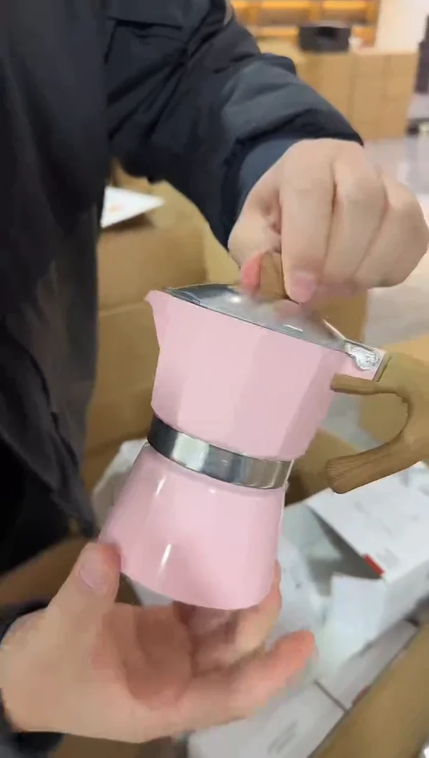 粉色意式3杯份摩卡咖啡壶