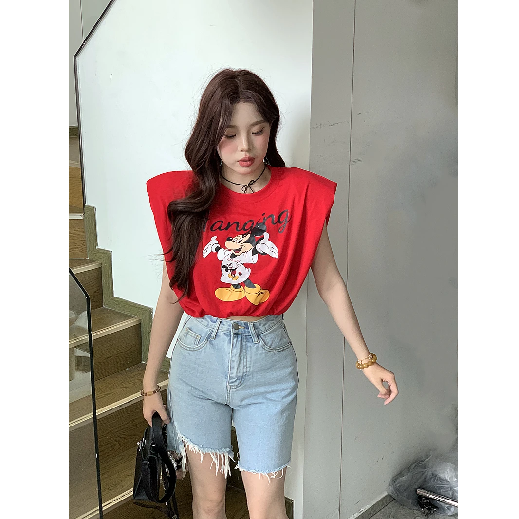 【减龄法则】泡菜订制卡通印花坎肩t上衣