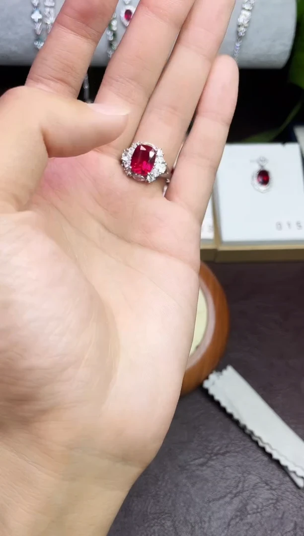 合金合成钻石红宝戒指