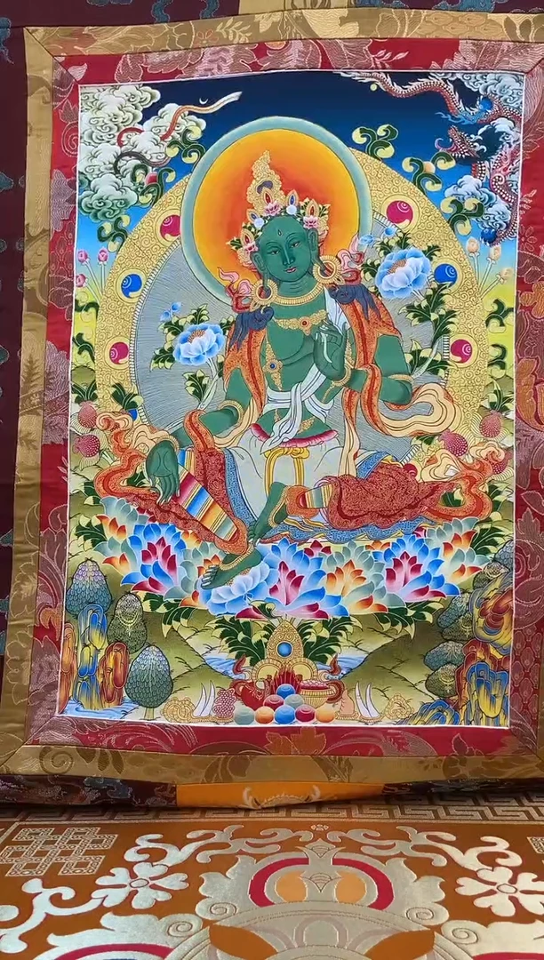 【闪购商品】卷轴画矿物质喷绘  绿度母1.3m咖色龙布