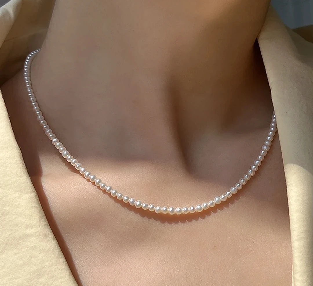 施华洛珍珠4mm 原创设计女素链锁骨链颈链迷你