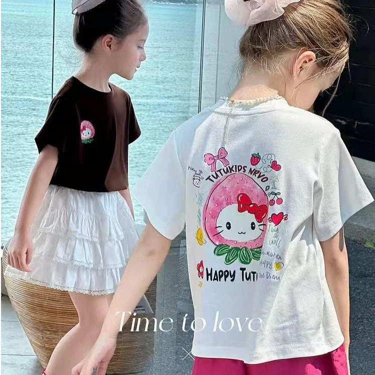 女孩夏季纯棉短袖T恤2025新款洋气百搭女宝宝短袖上衣女童潮