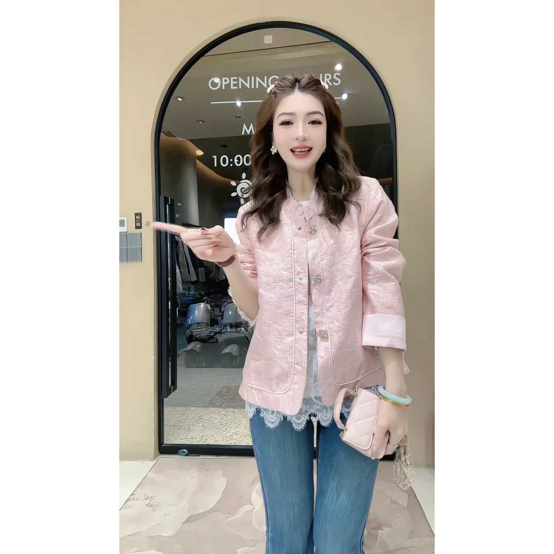 涵儿家 早春新中式国风提花外套VS百搭高腰显瘦牛仔喇叭裤1080