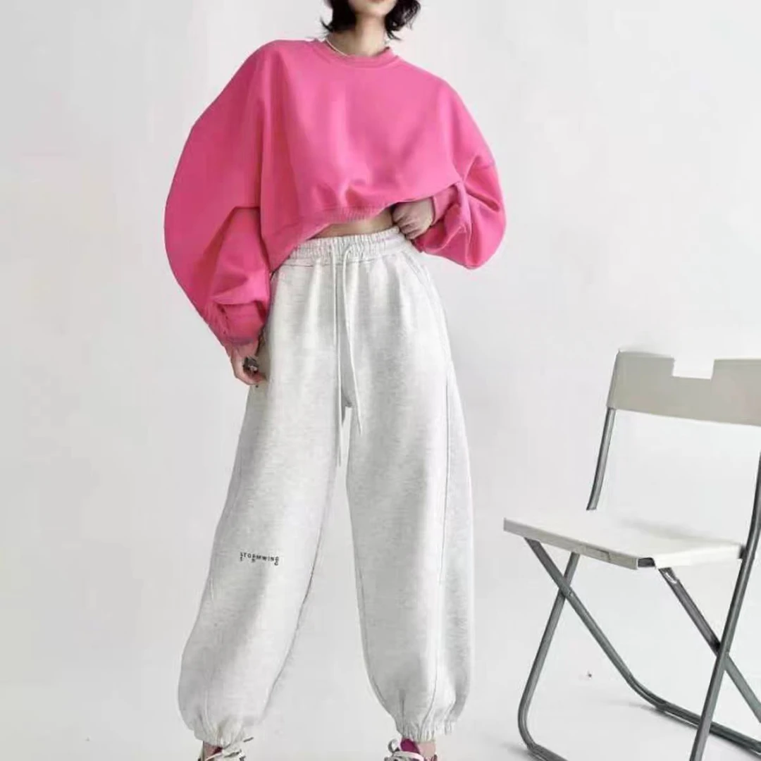 新款春季卫裤女士时尚简约版束脚裤子运动长裤6602