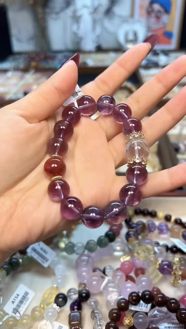 【闪购商品】水晶手链未镶嵌a196天然紫水晶+红胶花